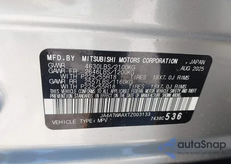 2026 Mitsubishi Eclipse Cross Black Edition S-Awc/Se S-Awc/Sel S-Awc z USA, uszkodzony, nr VIN JA4ATWAAXTZ003133